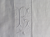 Medium Bolster Monogrammed - Antique French White on White Embroidered 'E' on Linen by Charlotte Casadéjus