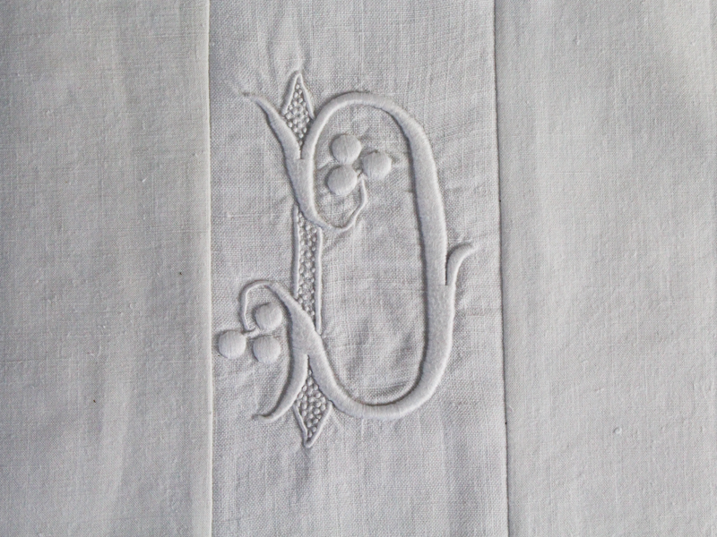 Small Bolster Monogrammed - Antique French White on White Monogrammed 'D' Cushion