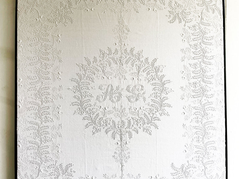 A Large 19th C French White on White Embroidery in Contemporary Frame