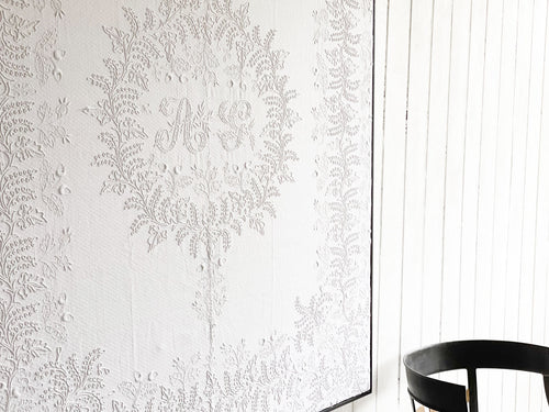 A Large 19th C French White on White Embroidery in Contemporary Frame