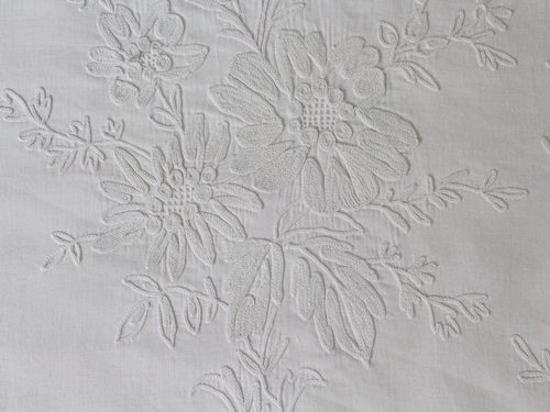 Bolsters - Antique French White on White Cornely Embroidery on Linen Bolster by Charlotte Casadéjus