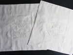 40cm Square Cushion - Antique French White on White Floral Embroidery on Linen