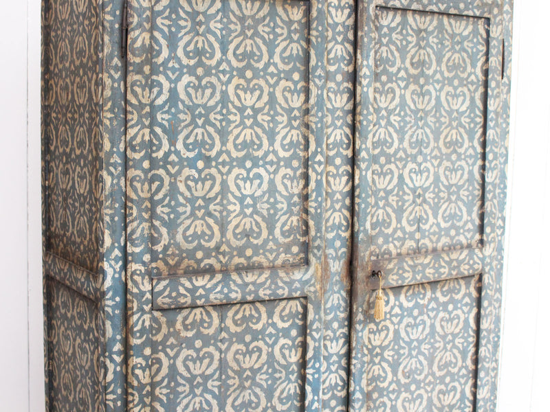 An Decorative Antique Italian Blue & White Painted Armoire