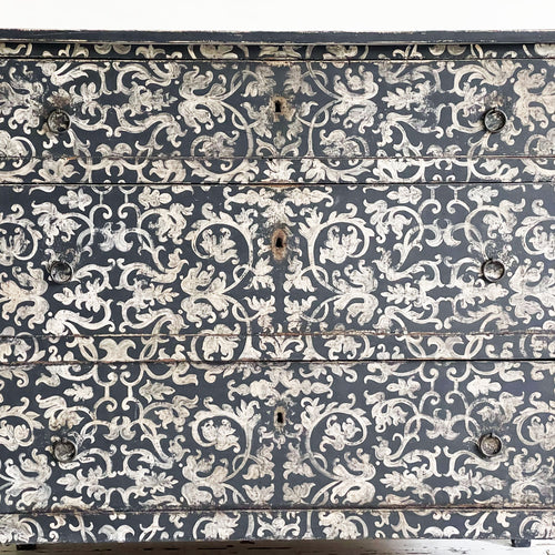 A 19th Century Italian Ornately Painted Black & Off White Commode