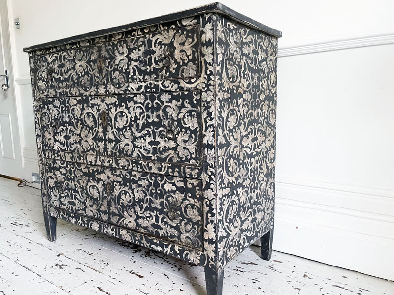 A 19th Century Italian Ornately Painted Black & Off White Commode