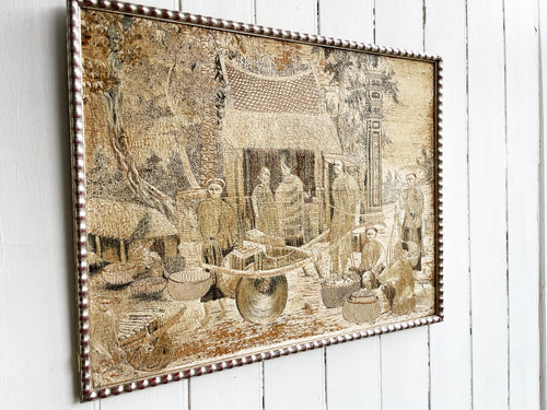 A Late 19th C Embroidered Japanese Framed Scene