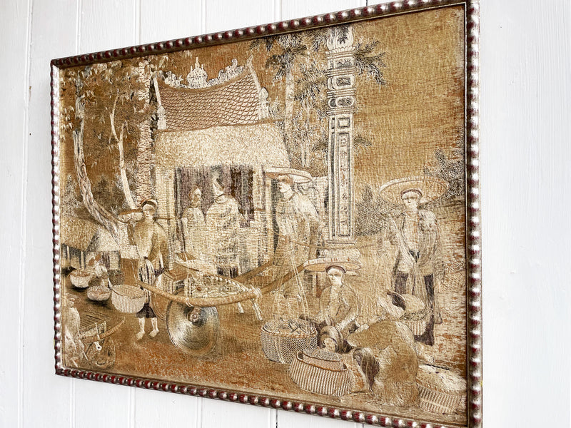 A Late 19th C Embroidered Japanese Framed Scene