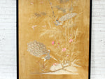 Exceptionally Large Antique Japanese Hand Embroidery Depicting Peacocks in Black Frame