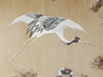 Exceptionally Large Antique Japanese Hand Embroidery Depicting Herons in Silver Tones