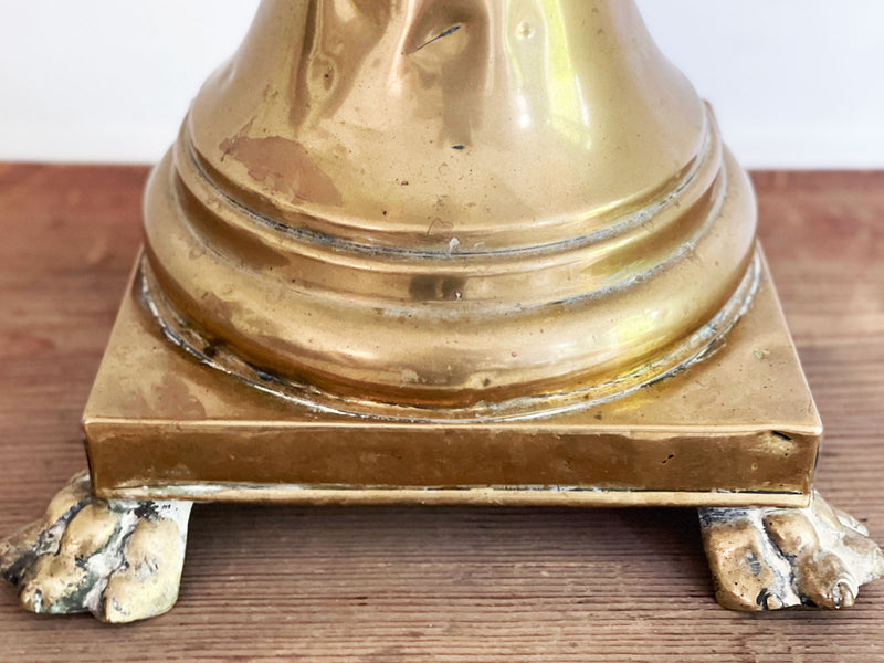 A Large 19th Century Brass Urn with Scrolled Handles and Claw Feet