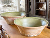 Two Extremely Large Spanish Lebrillo Glazed Green Ceramic Pots