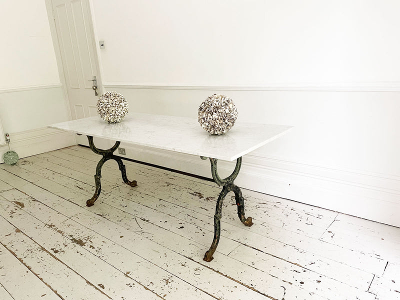 A Late 19th C French Cast Iron Garden Dining Table with Marble Top