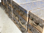 17 Antique Marbled Blue Haberdashery Lidded Boxes with Brass Handles - Sold Separately