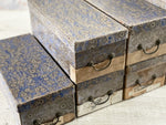 17 Antique Marbled Blue Haberdashery Lidded Boxes with Brass Handles - Sold Separately