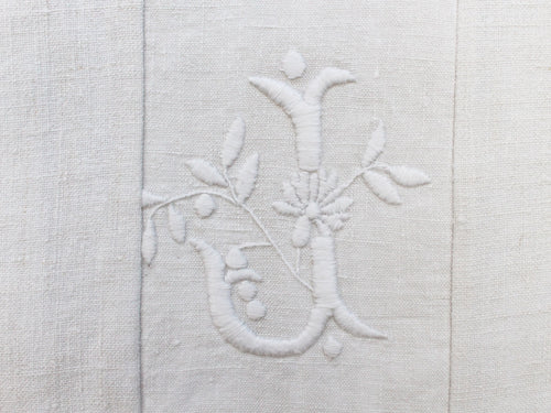 J Small Bolster - Antique French J Monogram on Linen PR62