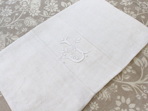 J Small Bolster - Antique French J Monogram on Linen PR62