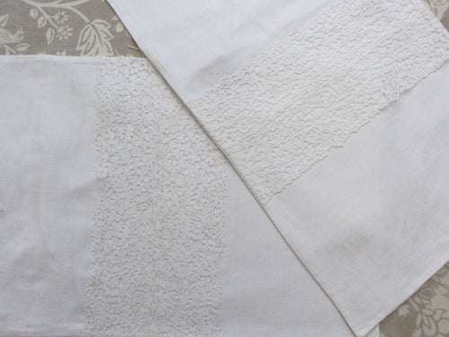 Small Bolster - Antique French Cutwork Lace on Linen P72