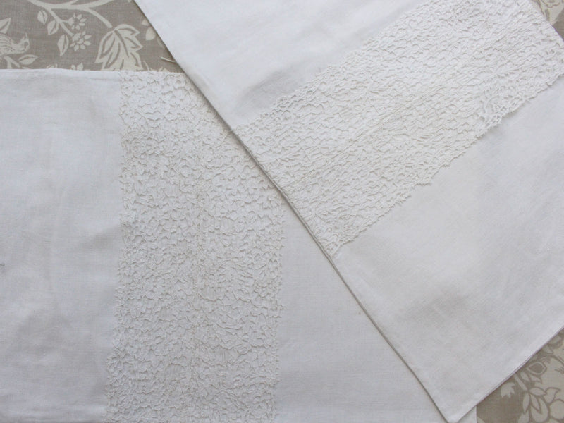 Small Bolster - Antique French Cutwork Lace on Linen P72