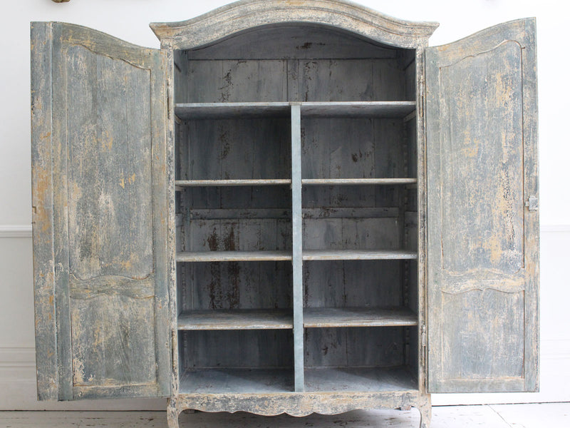 A Decorative 19th Century Blue Grey Painted French Armoire