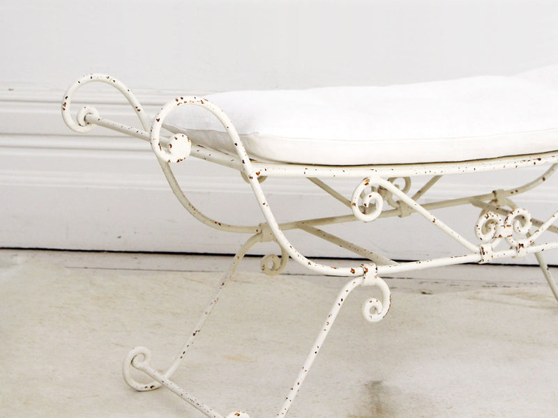 A Late 19th C French Painted White Cast Iron Bench Window Seat