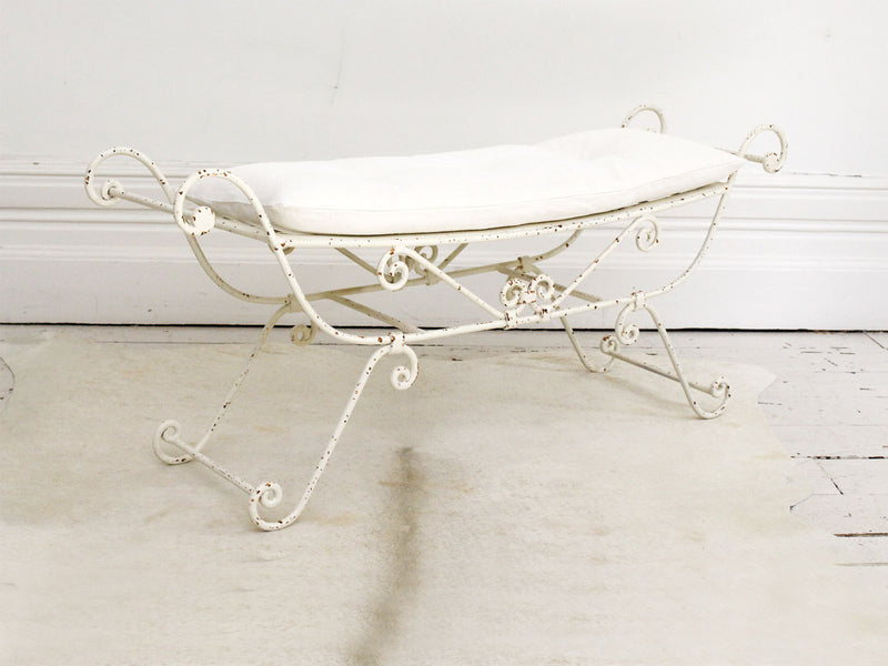 A Late 19th C French Painted White Cast Iron Bench Window Seat