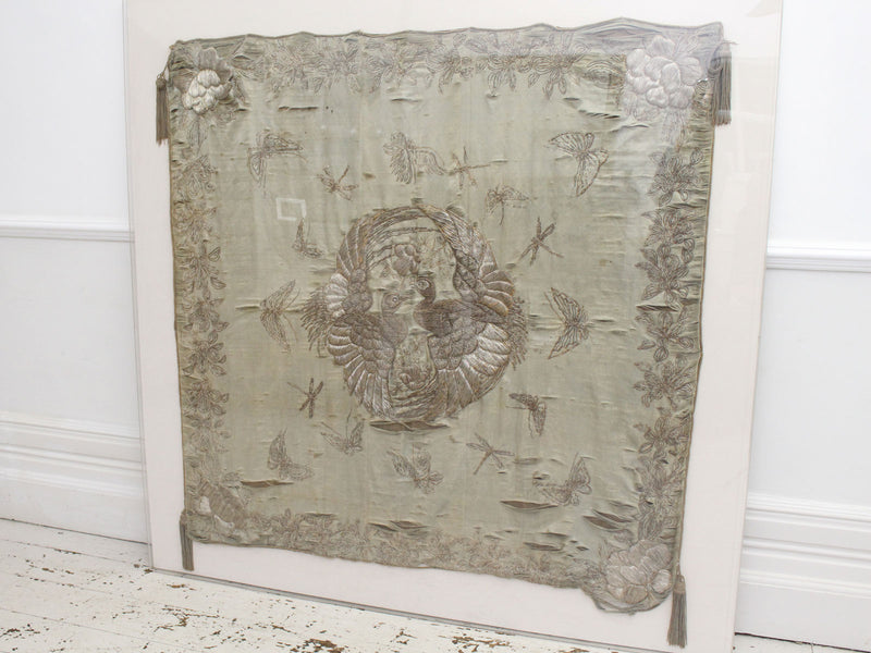 An Early 19th C Silver Work Embroidery on Silk With Contemporary Perspex Frame