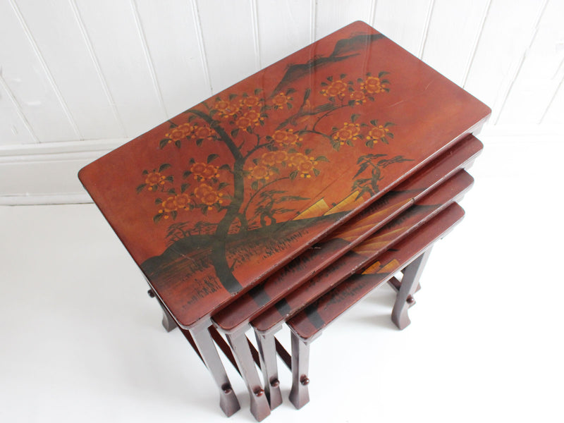 A Quartetto Nest of Antique Japanese Red Lacquered Tables