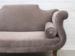 A Sabre Legged Regency Sofa Upholstered in Mink Velvet