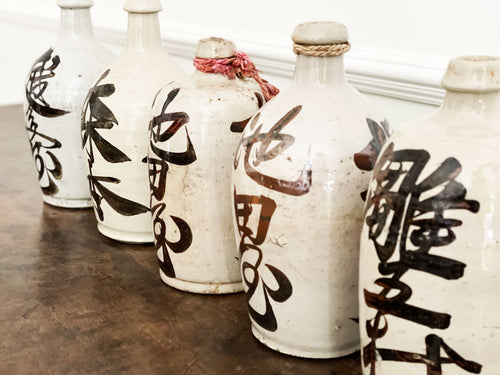 Five Late 19th C Japanese Saki Ceramic Bottles - Sold Separately