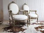 A Pair of Louis XVI Style 19th C Silver Water Gilt Fauteuils