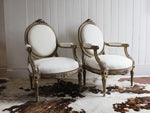 A Pair of Louis XVI Style 19th C Silver Water Gilt Fauteuils