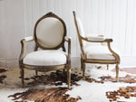 A Pair of Louis XVI Style 19th C Silver Water Gilt Fauteuils