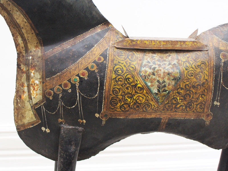 A Late 19th C Hispano Moresque Iron Painted Sculpture of a Horse
