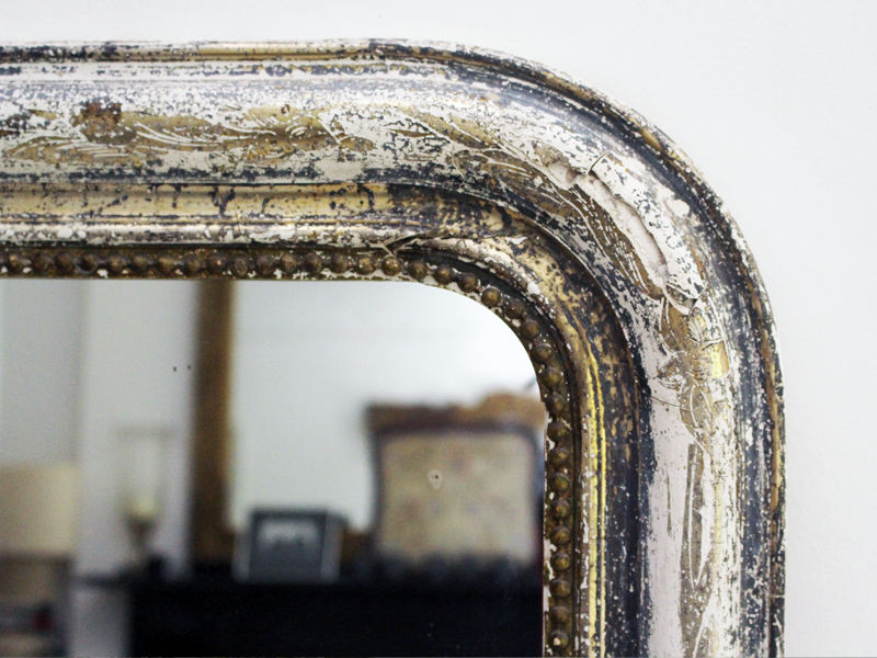 Antique French Distressed Black/Gold Louis Philippe Mirror