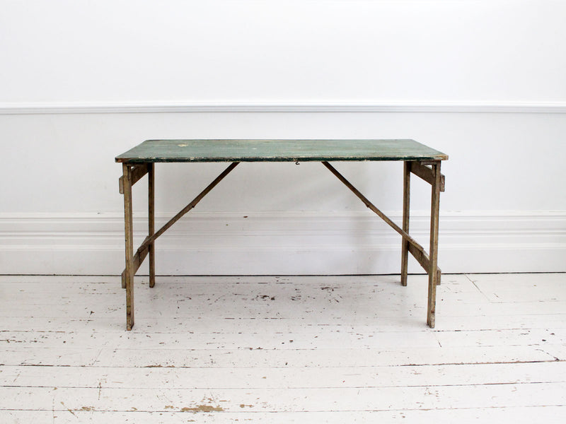A 1930's Trestle Table with Original Paint Green Cream