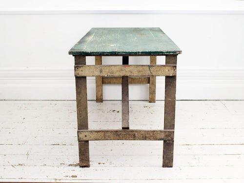 A 1930's Trestle Table with Original Paint Green Cream