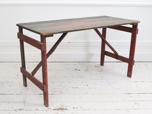 A 1930's Trestle Table with Original Paint Red