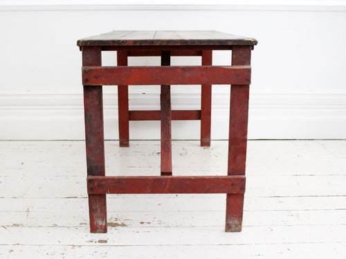 A 1930's Trestle Table with Original Paint Red