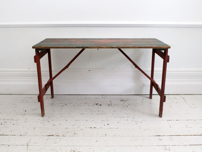 A 1930's Trestle Table with Original Paint Red