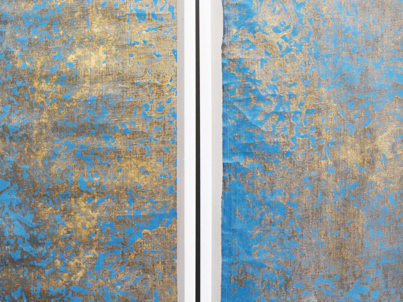 Four 18th C Hand Gilded & Blue Laminated Wall Covering Panels