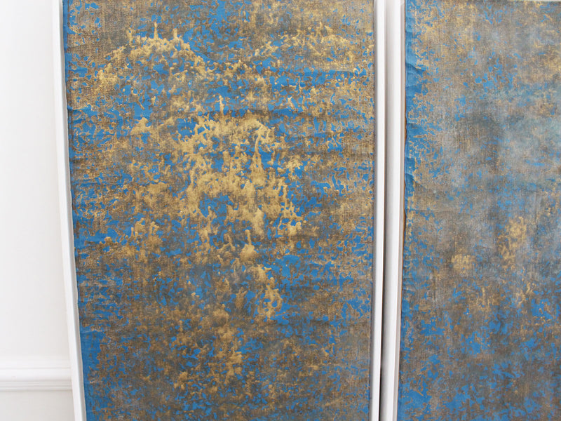 Four 18th C Hand Gilded & Blue Laminated Wall Covering Panels