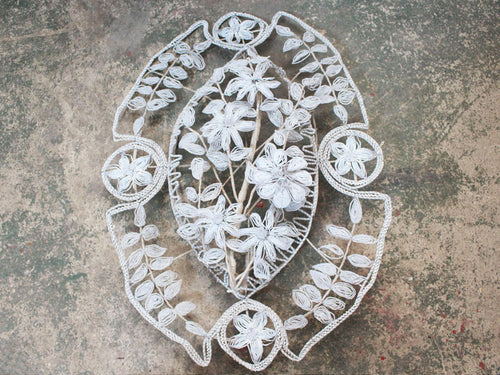 An Early 20th C Floral Beaded Wreath in White and Pale Grey