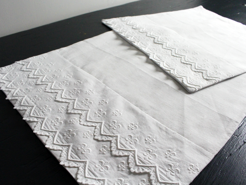 30cm Square Cushion - Antique French White on White Fleur de Lys Embroidery on Linen