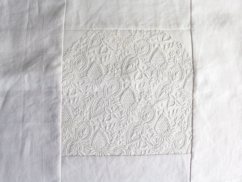 50cm Square Cushion - Antique French White on White Fine Embroidery on Linen P271