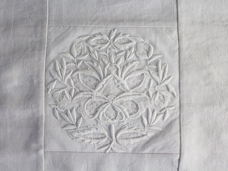 50cm Square Cushion - Antique French White on White Fine Embroidery on Linen
