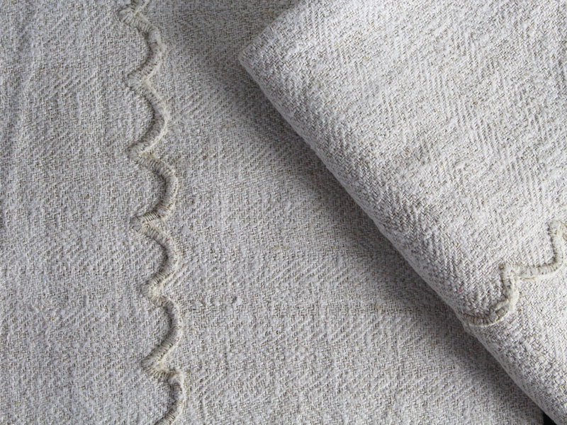 40cm Square Cushion - Antique French Rustic Linen with Scalloped Edge