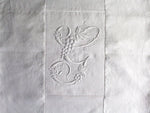 50cm Square Monogrammed Cushion - Antique French White on White Embroidered 'G' on Linen