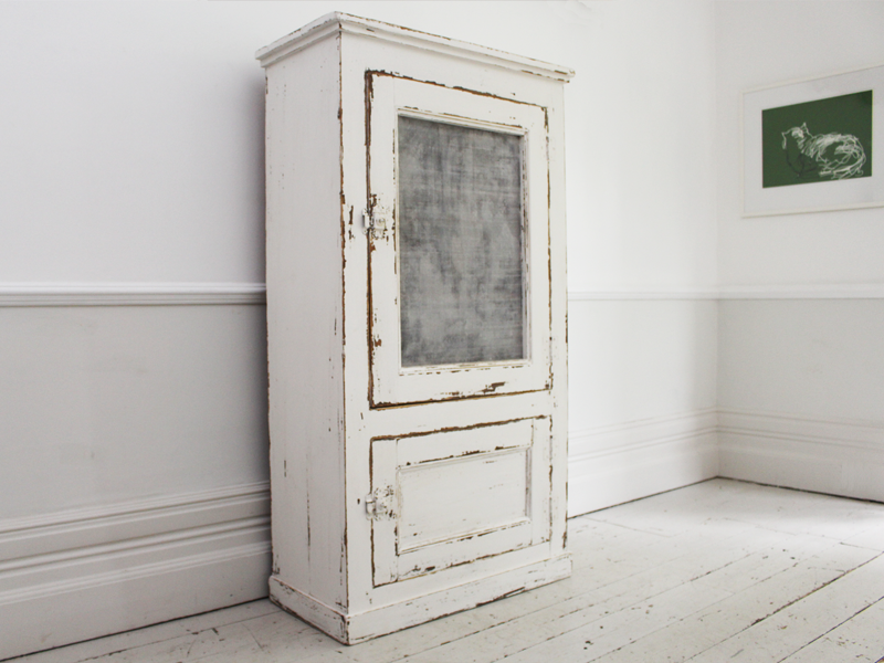 Antique White Painted French Cupboard with Mesh Front