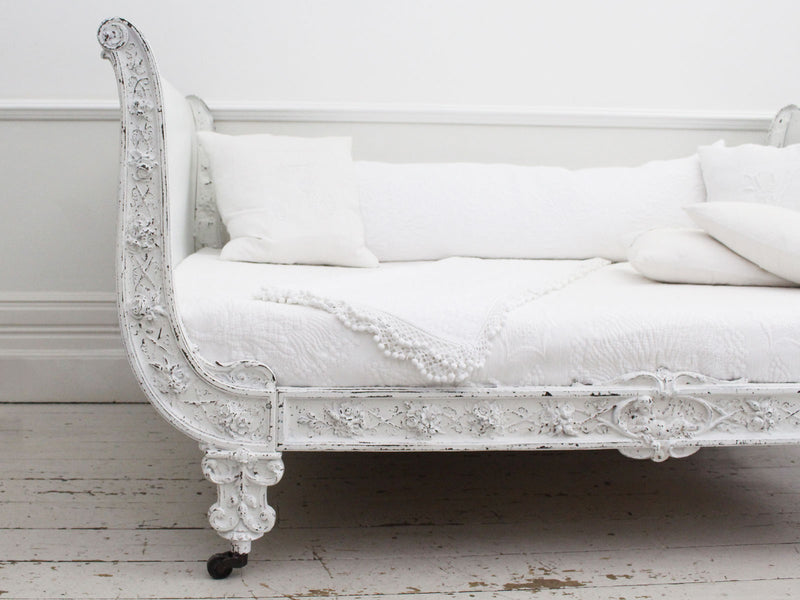 19th Century Antique Painted White Metal French Iron Small Double Day Bed