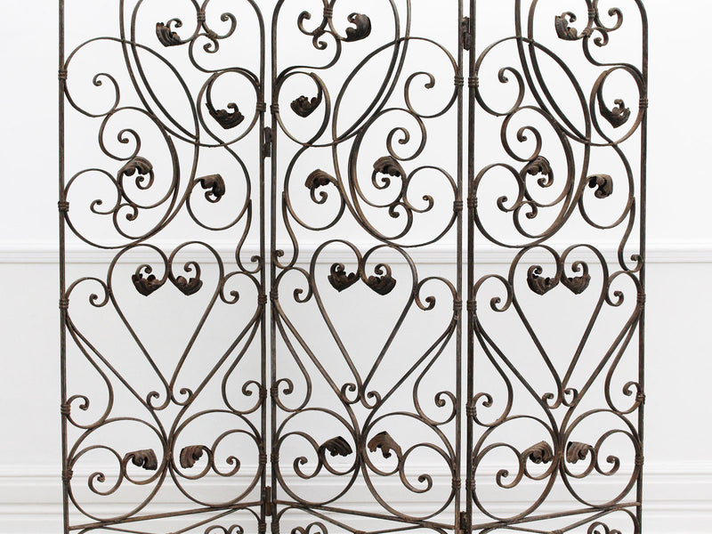 An Early 20th C Ornate Wrought Iron Three Sided Screen